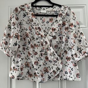 Abound White floral wrap top